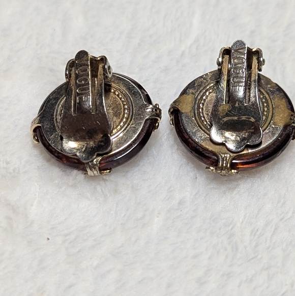 Vintage Vogue Amber Carnival Glass Button Clip Earrings - Picture 7 of 8